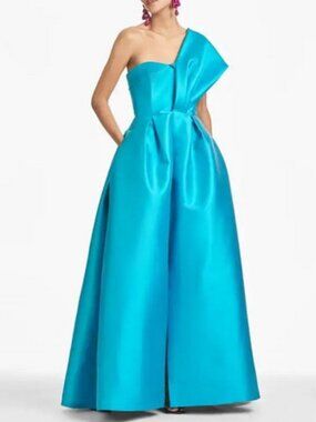 Sachin & Babi Clarissa One Shoulder Aqua Full Skirt Ballgown